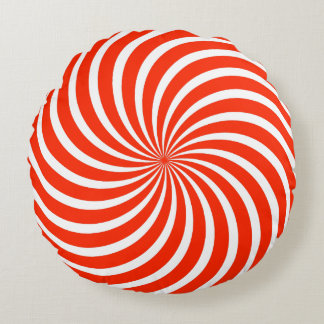 Red & White Peppermint Candy Holiday Christmas  Round Cushion