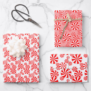 Red White Peppermint Candy Holiday Pattern Wrapping Paper Sheet