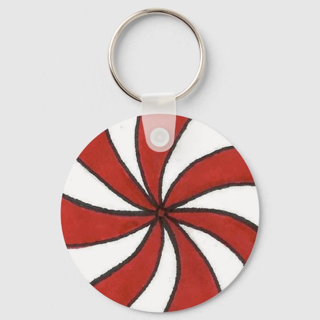 Red White Peppermint Candy Mint Holiday Christmas Key Ring (Front)