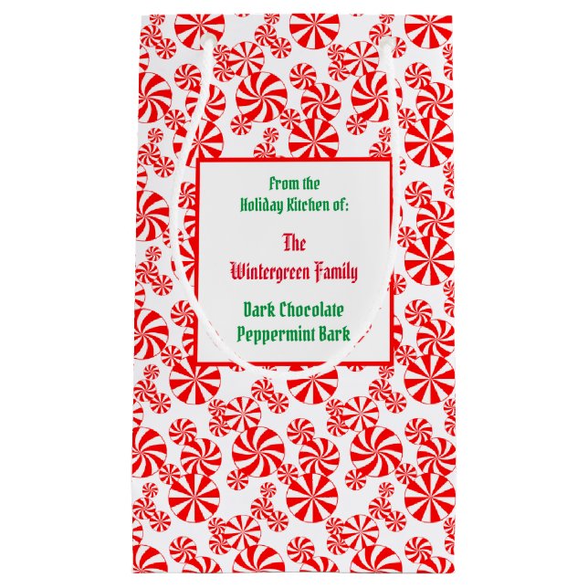 Red White Peppermint Candy Pattern Editable  Small Gift Bag (Front)