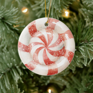 Red White Peppermint Christmas Candy Ceramic Tree Decoration