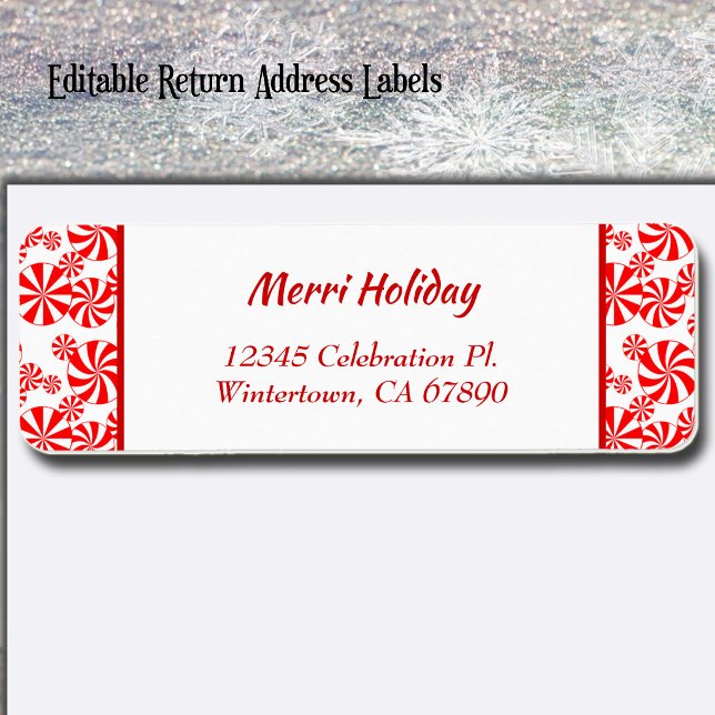 Red White Peppermint Editable Return Address (Red White Peppermint Editable Return Address Label)