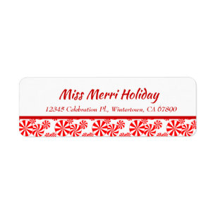 Red White Peppermint Editable Return Address