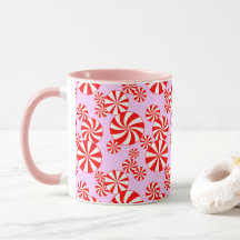 Red White Peppermint on Light Pink Candy Pattern
