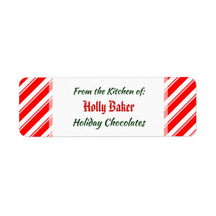 Red White Peppermint Stripes Custom Baking Labels