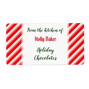 Red White Peppermint Stripes Custom Baking Labels