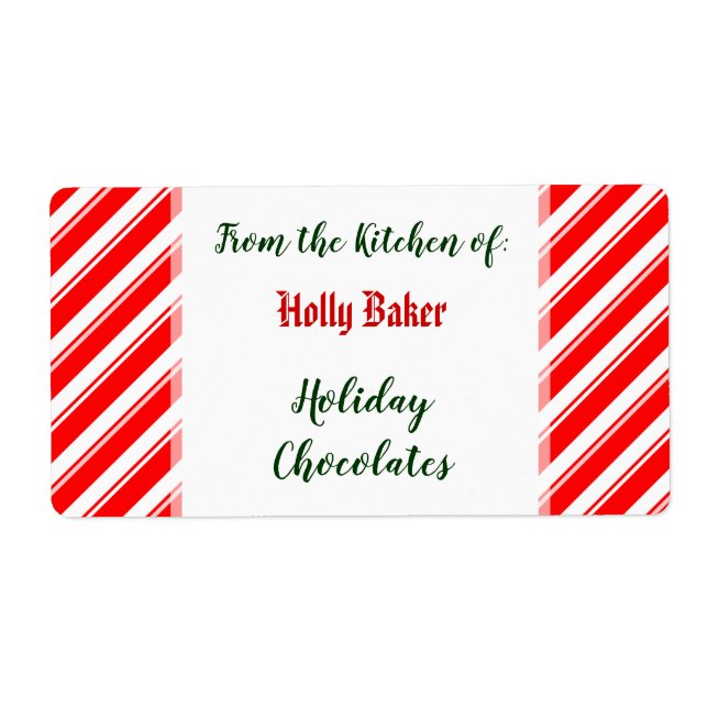 Red White Peppermint Stripes Custom Baking Labels (Front)