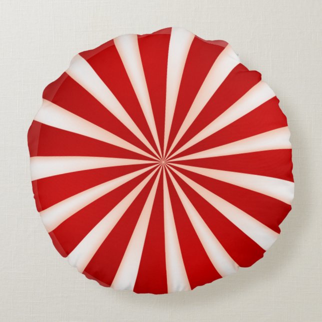 Red White Peppermint Swirl Design Round Pillow (Back)