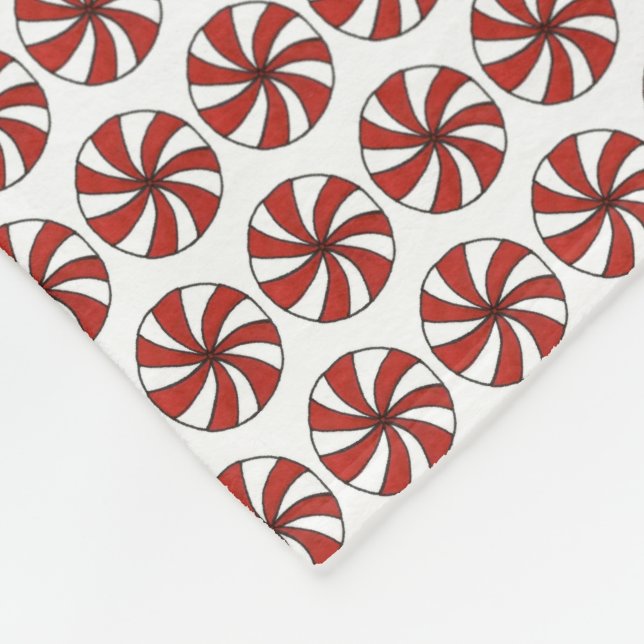 Red White Peppermint Swirl Mint Candy Christmas Fleece Blanket (Corner)