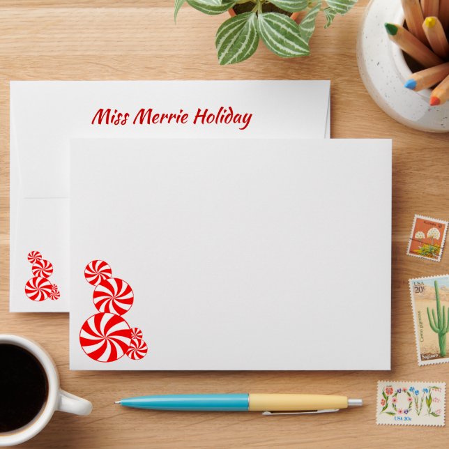 Red White Peppermint with Editable Return Address Envelope (Desk)