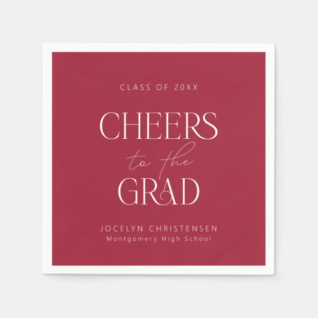 Red White Personalised Cheers Grad Party Napkin (Front)