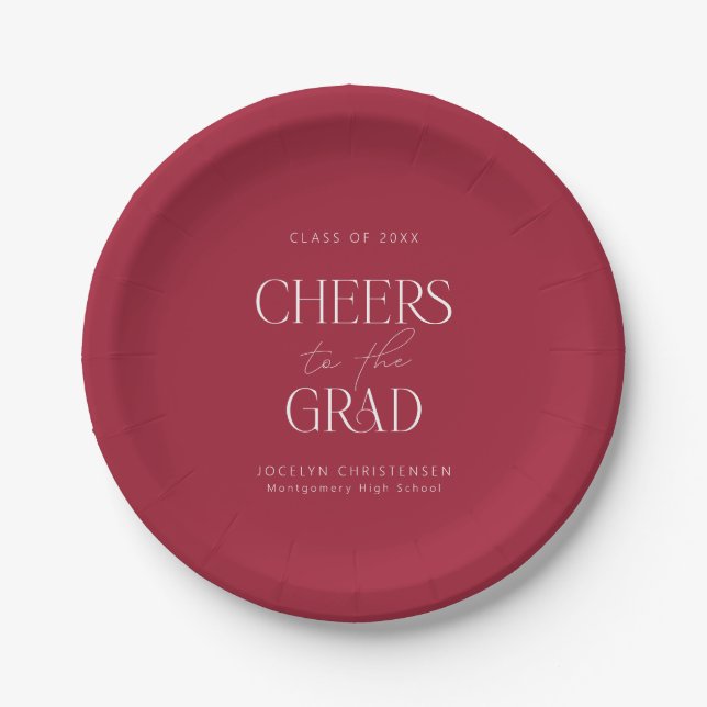 Red White Personalised Cheers Grad Party Paper Plate (Front)