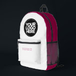 Red White | Personalised Corporate Logo and Text Printed Backpack<br><div class="desc">Stylish burgundy cherry red and white | Personalised Corporate Logo and Text Modern Business Printed Backpack</div>