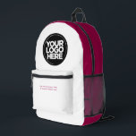 Red White | Personalised Corporate Logo and Text Printed Backpack<br><div class="desc">Stylish burgundy cherry red and white | Personalised Corporate Logo and Text Modern Business Printed Backpack</div>