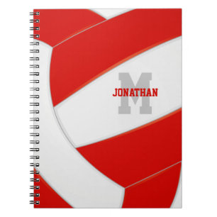 red white personalised girls boys volleyball notebook