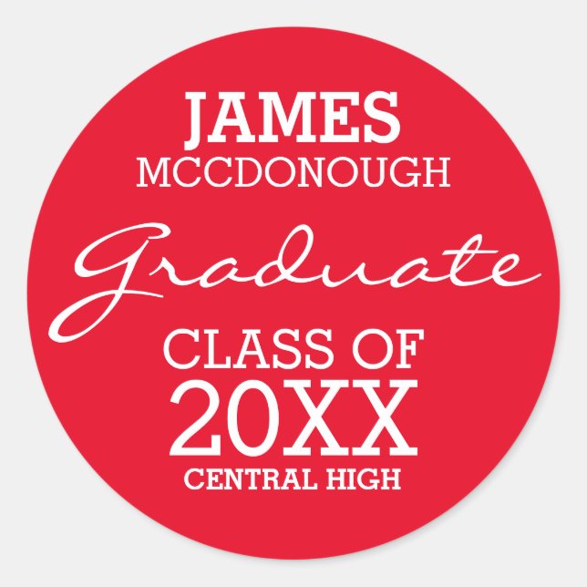 Red & White Personalised Graduation Stickers (Front)