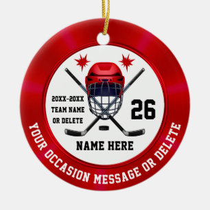 Red White Personalised, Hockey Christmas Ornament