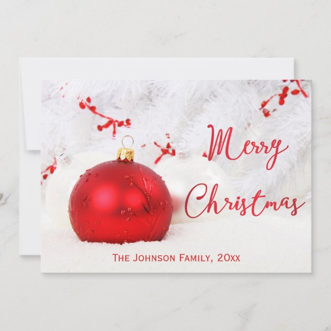 Red White Personalised Merry Christmas Cards (Front)