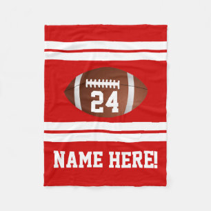 Red White Personalized Name Team Colors Football Fleece Blanket