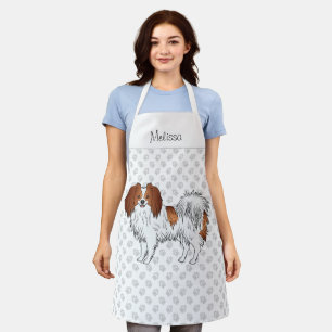 Red White Phalène Dog With Paws Cute Dog Lover's Apron