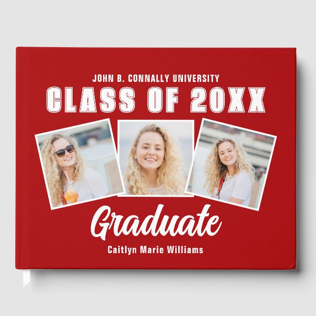 Red White Photo Class of 2025 Graduation Guest Book (Front)