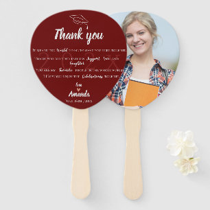 Red White Photo Class of 2026 Graduation Thank You Hand Fan