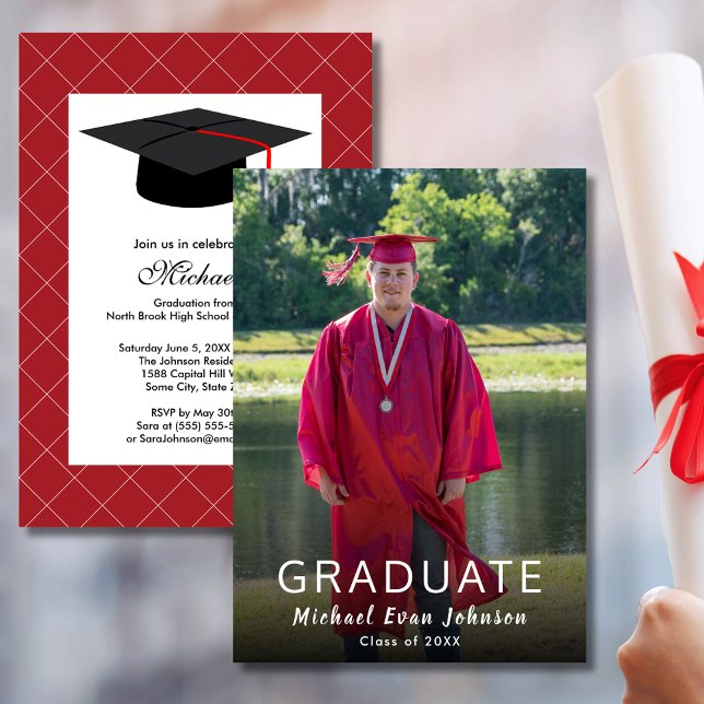 Red White Photo Class of 20XX Modern Graduation Invitation (Red White Photo Class of 20XX Modern Graduation Invitation)