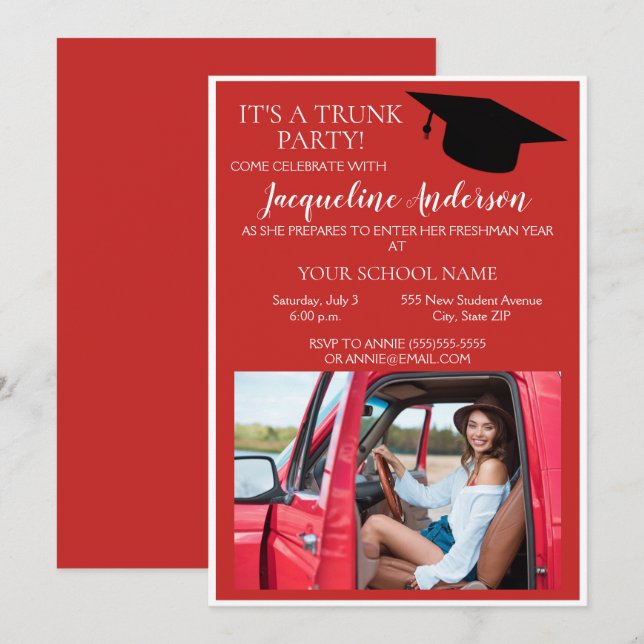 Red White Photo College Trunk Party Invitation (Front/Back)