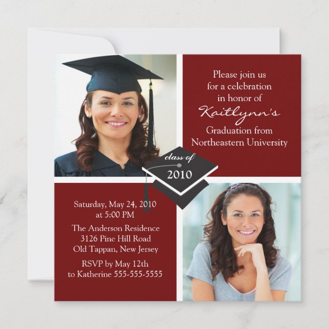 Red & White Photo Graduation Invitation (Front)