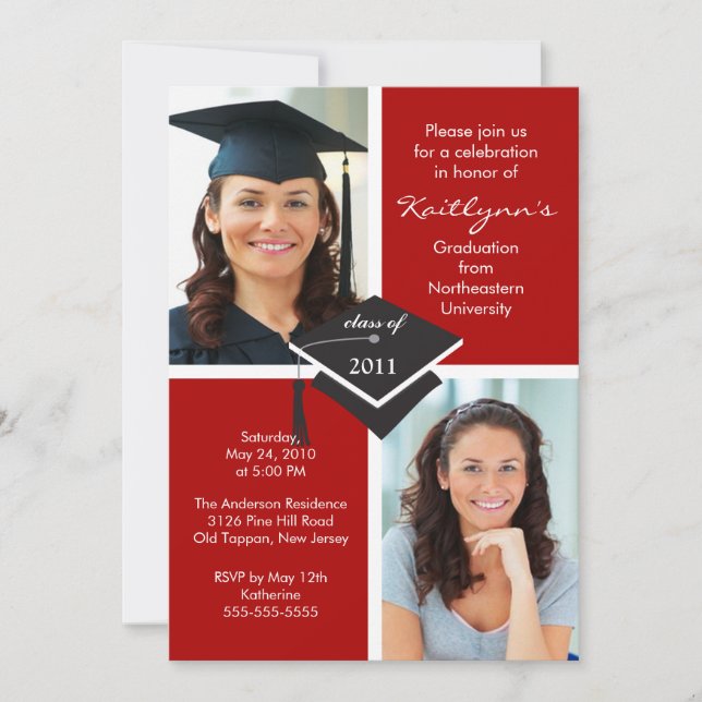 Red & White Photo Graduation Invitation (Front)