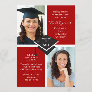 Red & White Photo Graduation Invitation