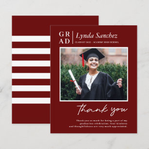Red White Photo Graduation Thank You Card