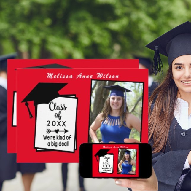 Red White Photo Modern Graduate Party Invitation (Red White Photo Modern Graduate Party Invitation)