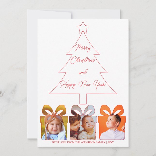 Red & White Photo Simple Modern Merry Christmas Holiday Card (Front)