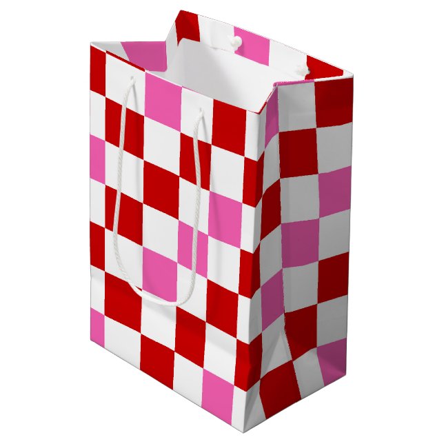 Red White Pink Checkered Pattern Design  Medium Gift Bag (Front Angled)