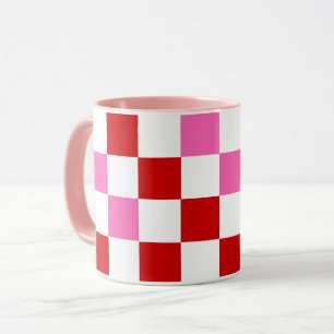 Red White Pink Chequered Pattern Design  Mug