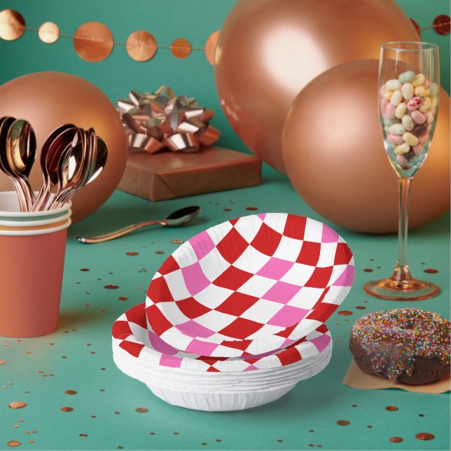 Red White Pink Chequered Pattern Design  Paper Plate (Multi)