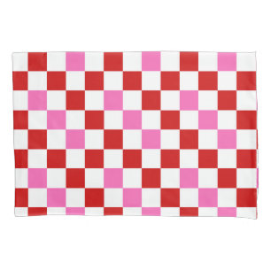 Red White Pink Chequered Pattern Design  Pillowcase