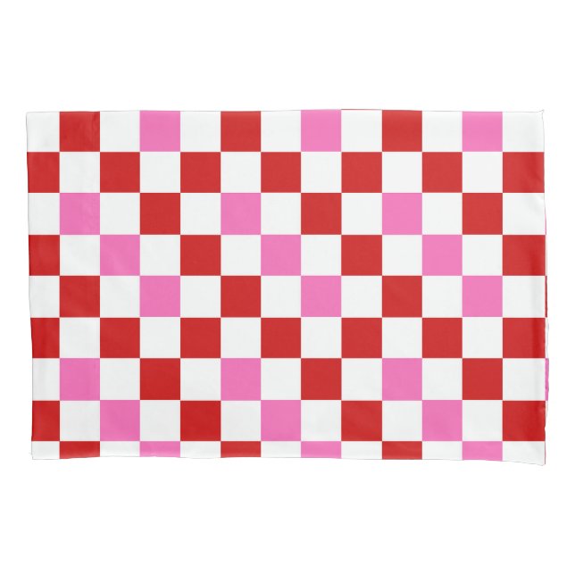 Red White Pink Chequered Pattern Design  Pillowcase (Front)