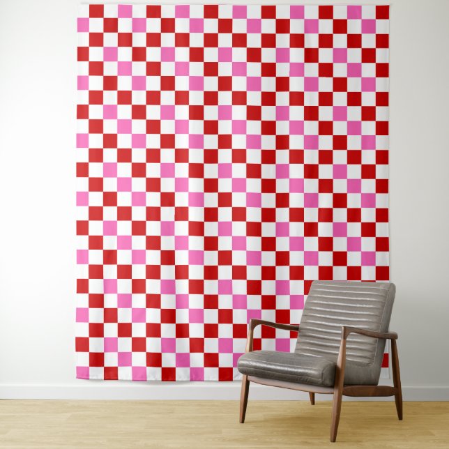 Red White Pink Chequered Pattern Design  Tapestry (In Situ)