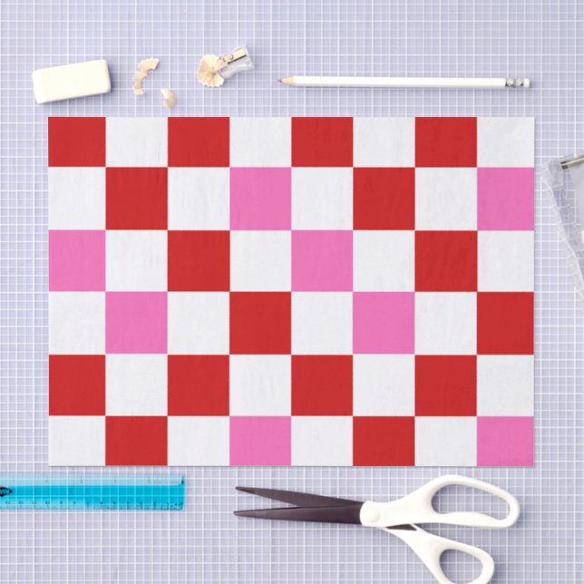 Red White Pink Chequered Pattern Design  Tissue Paper (Craft)