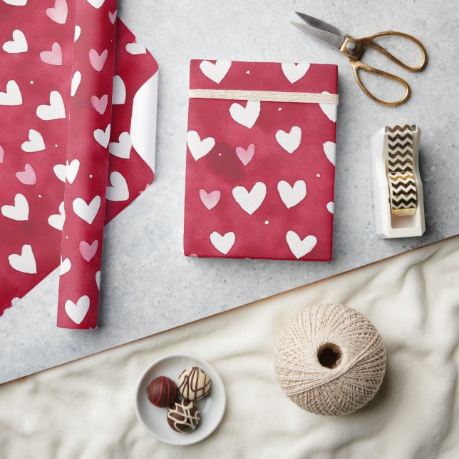 Red White Pink Hearts Love Valentine's Day Romance Wrapping Paper (Crafts)
