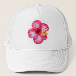 red white pink hibiscus aloha flower trucker hat