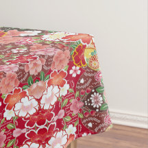 Red White Pink Japanese Floral Cotton Dining 
