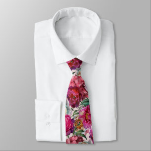 Red White Pink Peonies & Hydrangea Flowers Tie