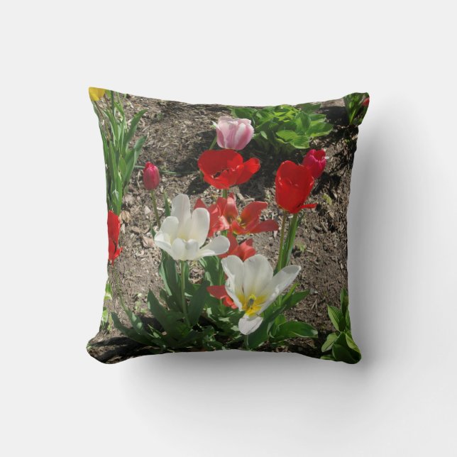Red, White,Pink Tulips pillow (Front)