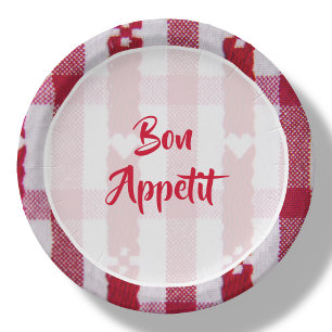 Red & White Plaid Bon Appetit Paper Plate
