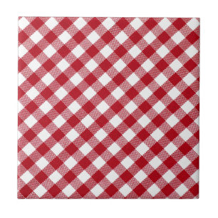 Red & White Plaid Checked - Choose Your Colour Tile