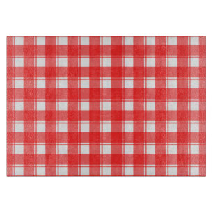 Red White Plaid Checked Glass Cutting Board