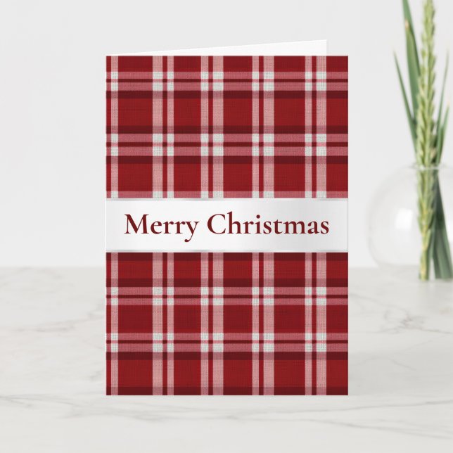 Red White Plaid Christmas Card (Front)